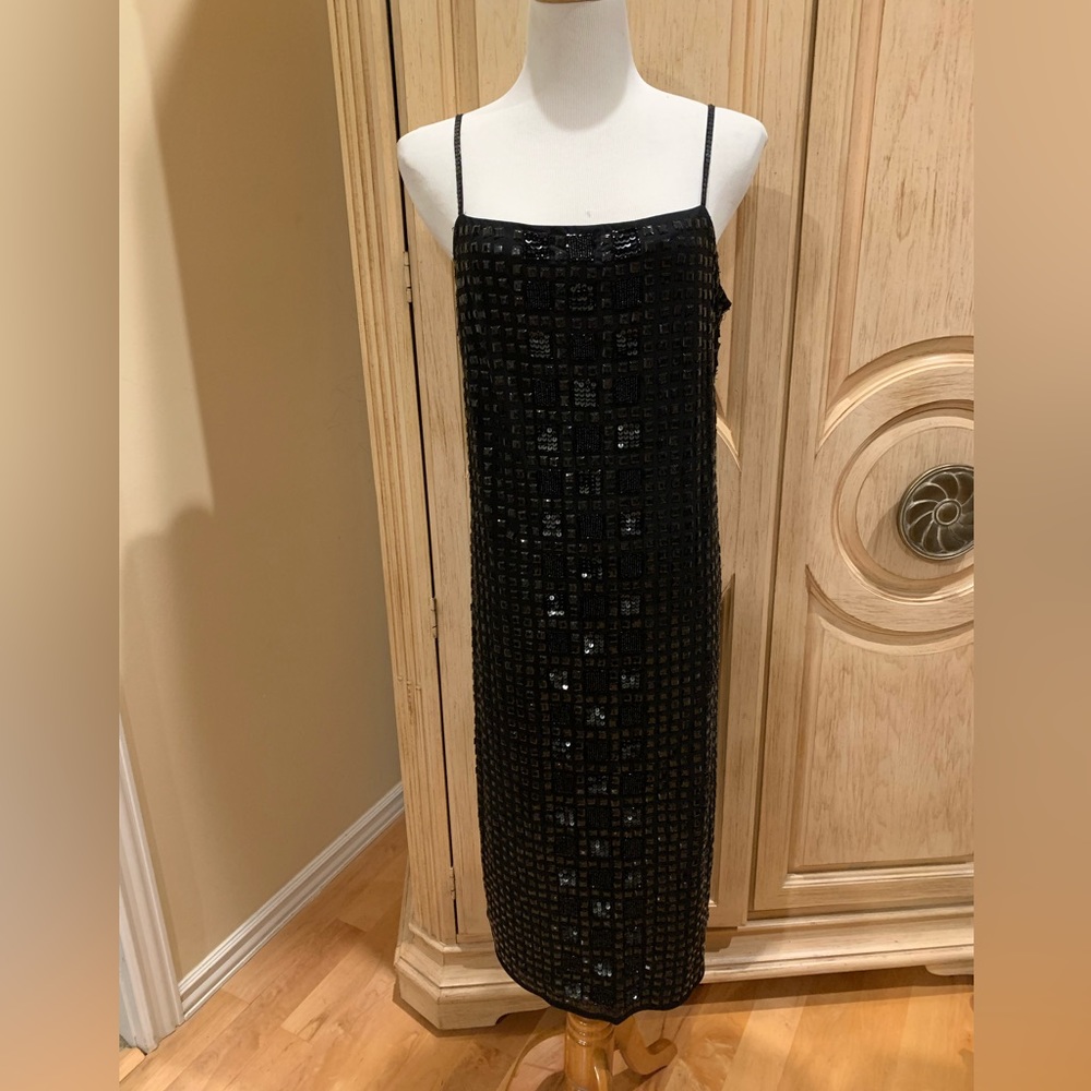 Donna Karan black beaded dress size large NWT